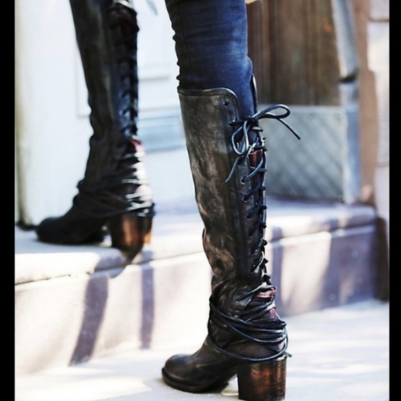 FreeBird Coal Navy Blue Suede Lace Up Corset Boots Size 7 - Picture 6 of 16